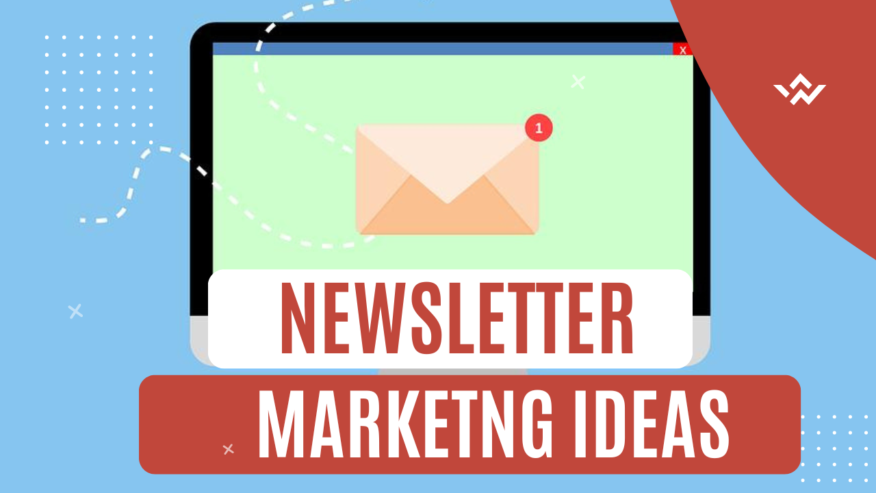 A picture of a laptop with overlay text that reads 'Small business newsletter ideas'