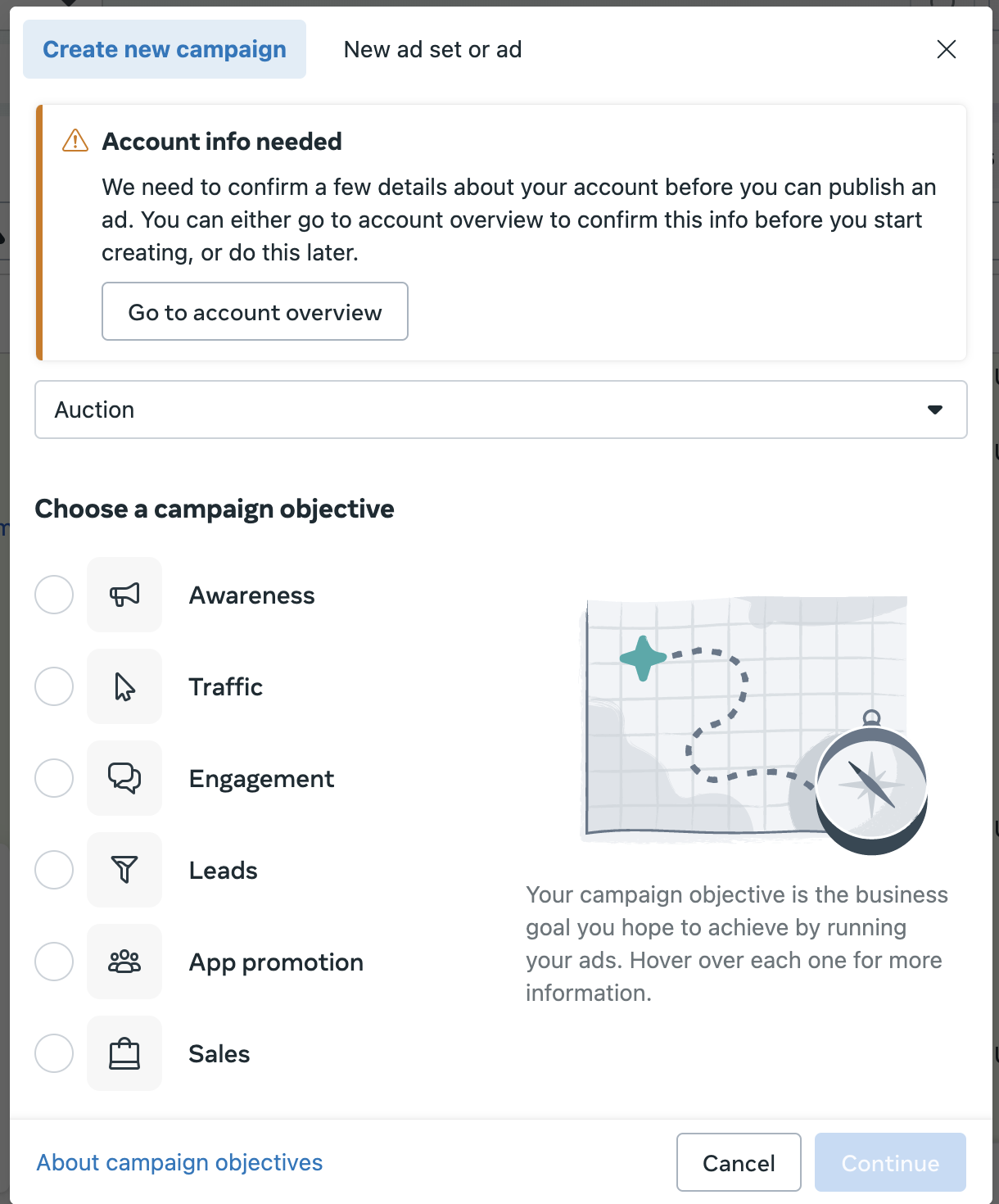 Facebook campaign objectives displayed