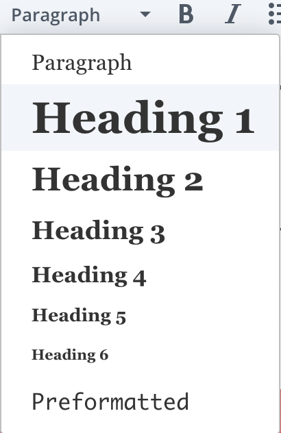 A screenshot of a heading one style option for a good website to add its keyword